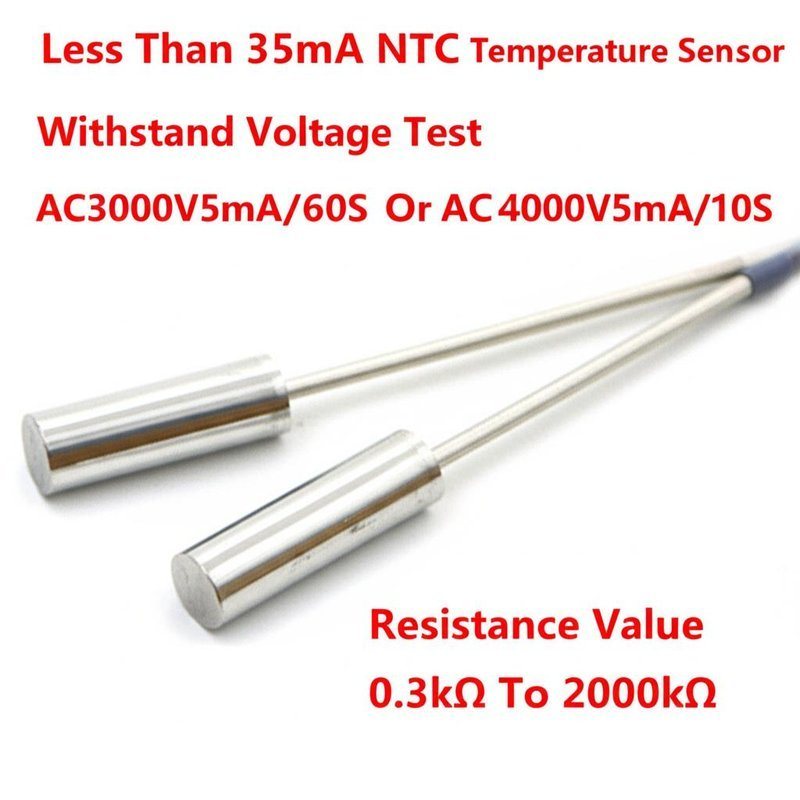 Less Than 35mA NTC Temperature Sensor Withstand Voltage Test AC3000V5mA/60S Or AC4000V5mA/10S Resistance Value 0.3kΩ To 2000kΩ